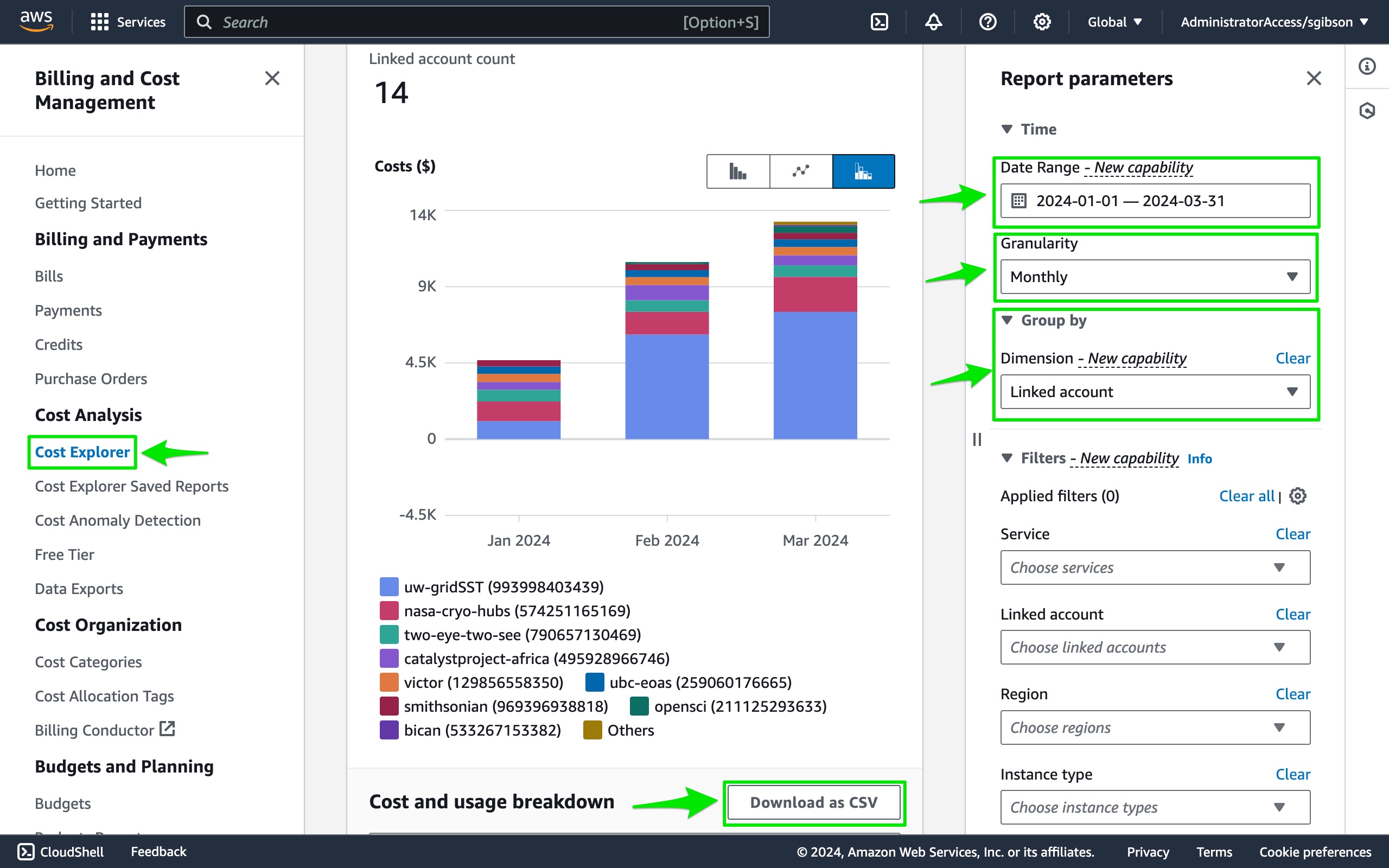AWS billing UI