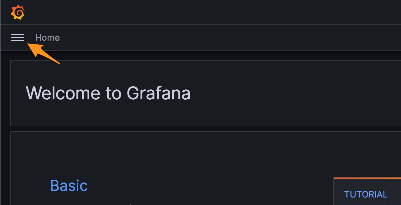 Location of the “hamburger” menu on the Grafana dashboard